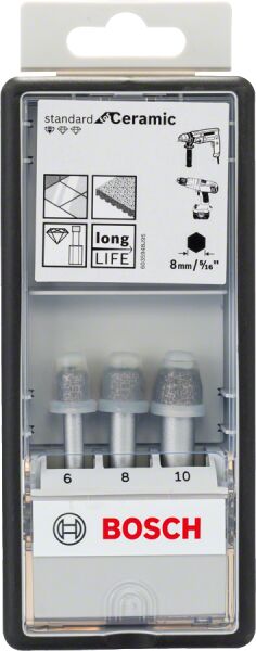 Bosch Aksesuarlar Bosch - Standard Seri, Matkap İçin Seramik Kuru Elmas Delici Seti 3 Parça 6/8/10*33 mm