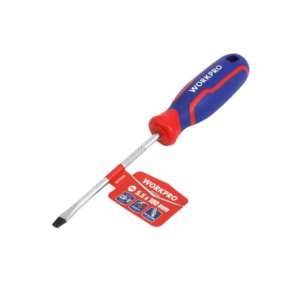 WORKPRO WP221016 5.5x100mm CR-V Manyetik Profesyonel Düz Tornavida