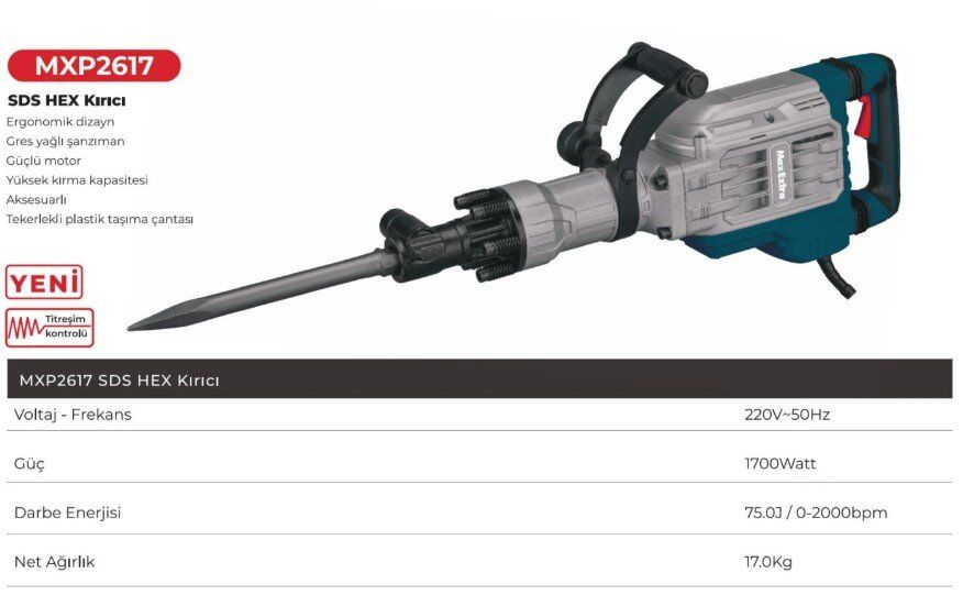 MAX-EXTRA MXP 2617 SDS-Hex Elektrikli Kırıcı 17 kg