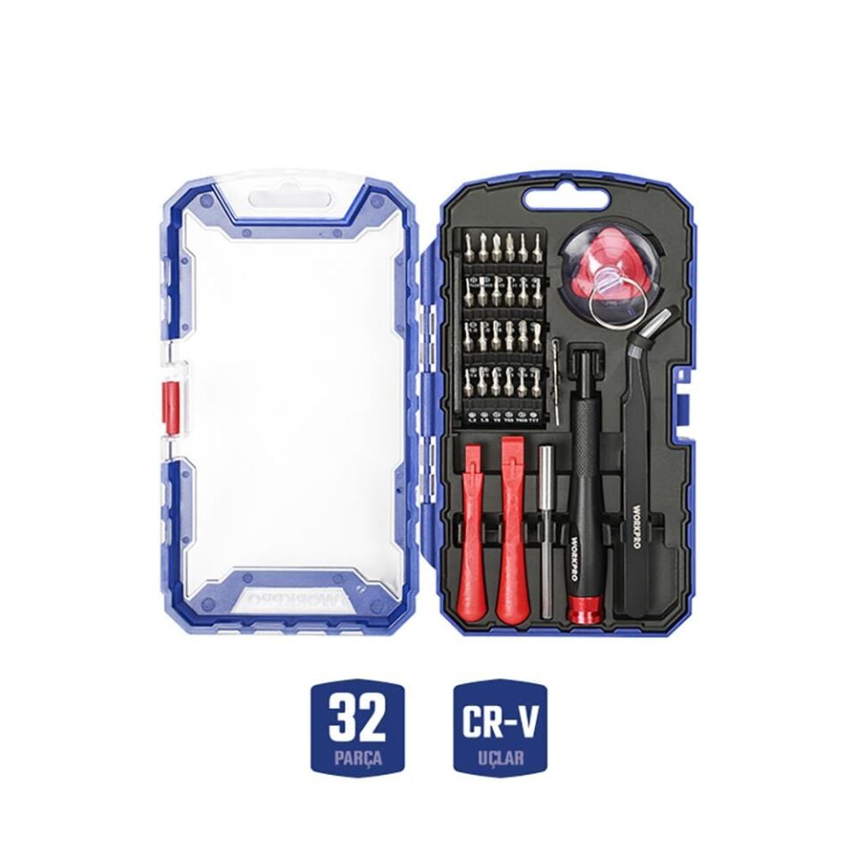 WORKPRO WP200541 32 Parça CR-V Hassas Elektronikçi/Telefoncu Profesyonel Onarım Seti