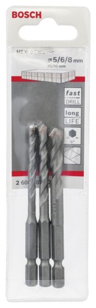 Bosch Aksesuarlar Bosch - Altıgen Şaftlı, HEX-9 Serisi Seramik için Matkap Ucu 3'lü Set 5-6-8 mm