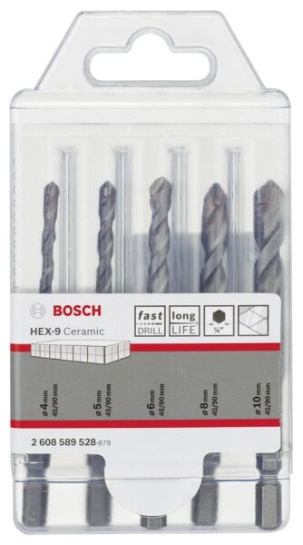 Bosch Aksesuarlar Bosch - Altıgen Şaftlı, HEX-9 Serisi HEX-9 Serisi Seramik için Matkap Ucu 5'li Set 4-5-6-8-10 mm