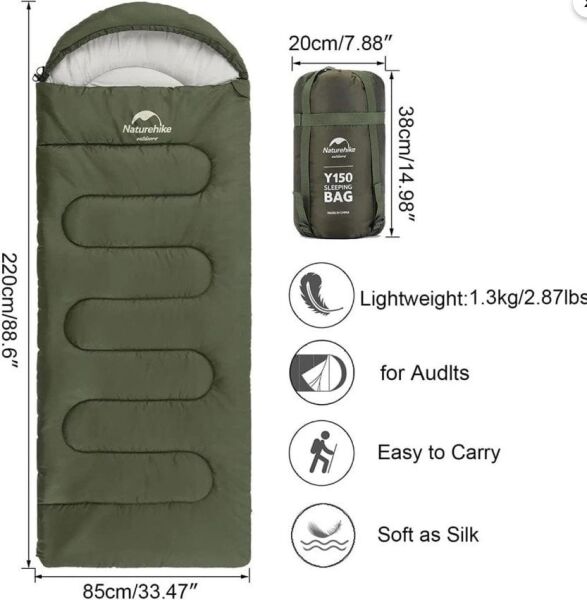 NATUREHIKE Y150L Pamuklu Uyku Tulumu -6 Derece (Yeşil-Sol)