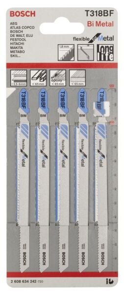 Bosch Aksesuarlar Bosch - Kırılmaya Karşı Dayanıklı Seri Metal İçin T 318 BF Dekupaj Testeresi Bıçağı - 5'Li Paket