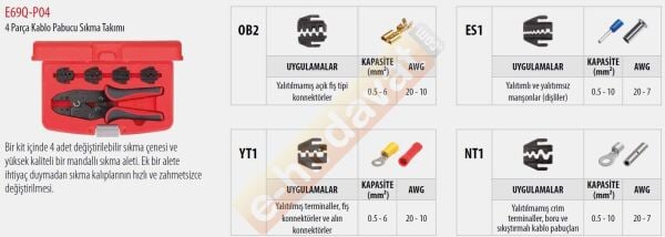 Ceta Form E69Q-P04 Kablo Pabucu Sıkma Takımı 4 Parça