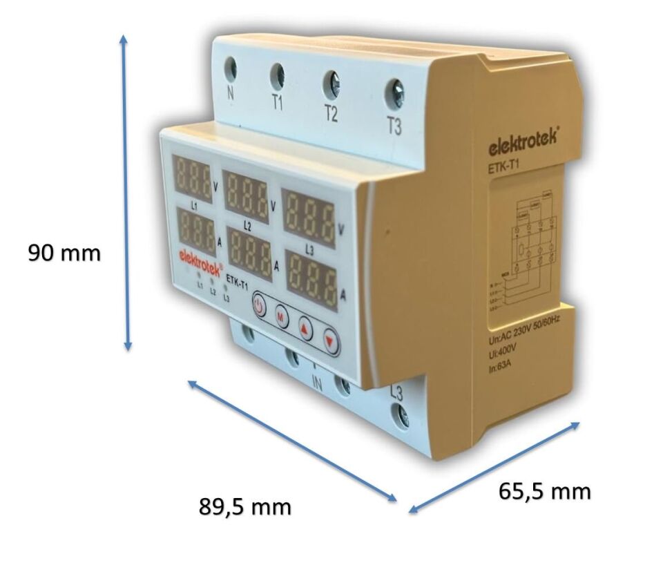 ELEKTROTEK Trifaze Gerilim ve Akım Koruyucu Dijital Röle-Otomat 220 Volt 63A
