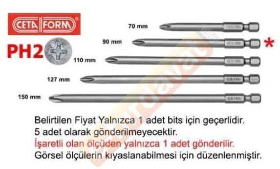 CETA-FORM PH2 x 90 mm Yıldız Bits Uç (CB/902)