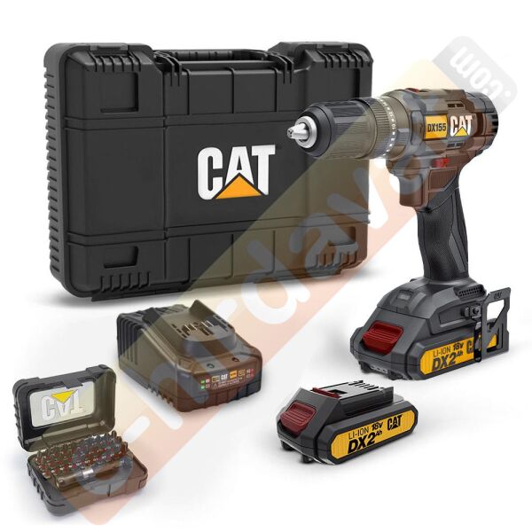 CAT DX155.1SET 18Volt/2.0Ah Li-ion Çift Akülü Profesyonel Şarjlı Darbeli Matkap + DA01901 32 Parça Vidalama Uç Seti