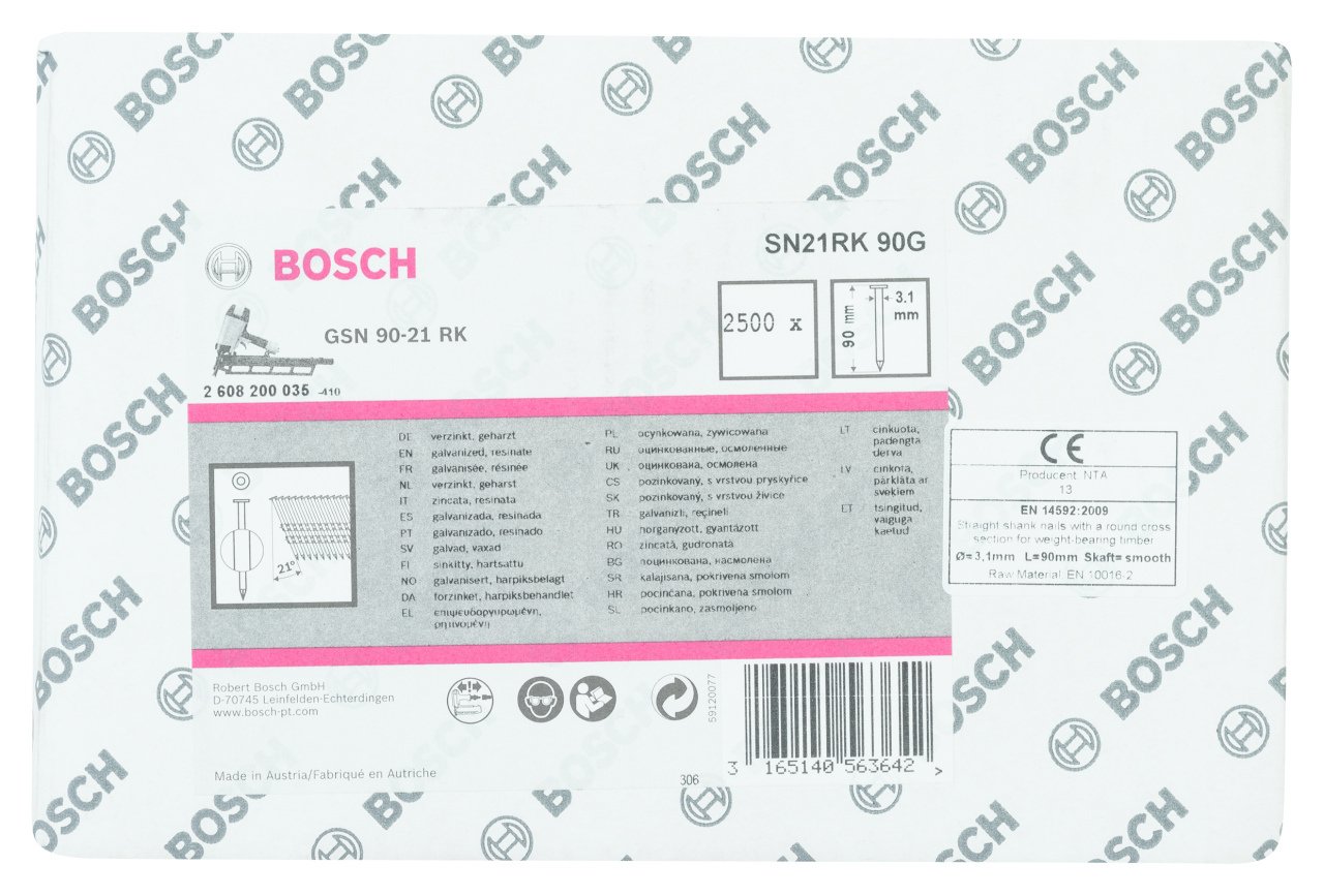 Bosch GSN 90-21DK Çivi  90mm 2500lü Düz ÇinkoK