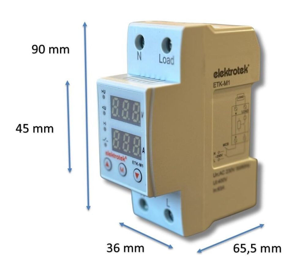 ELEKTROTEK Monofaze Gerilim ve Akım Koruyucu Dijital Röle-Otomat 220 Volt 63A