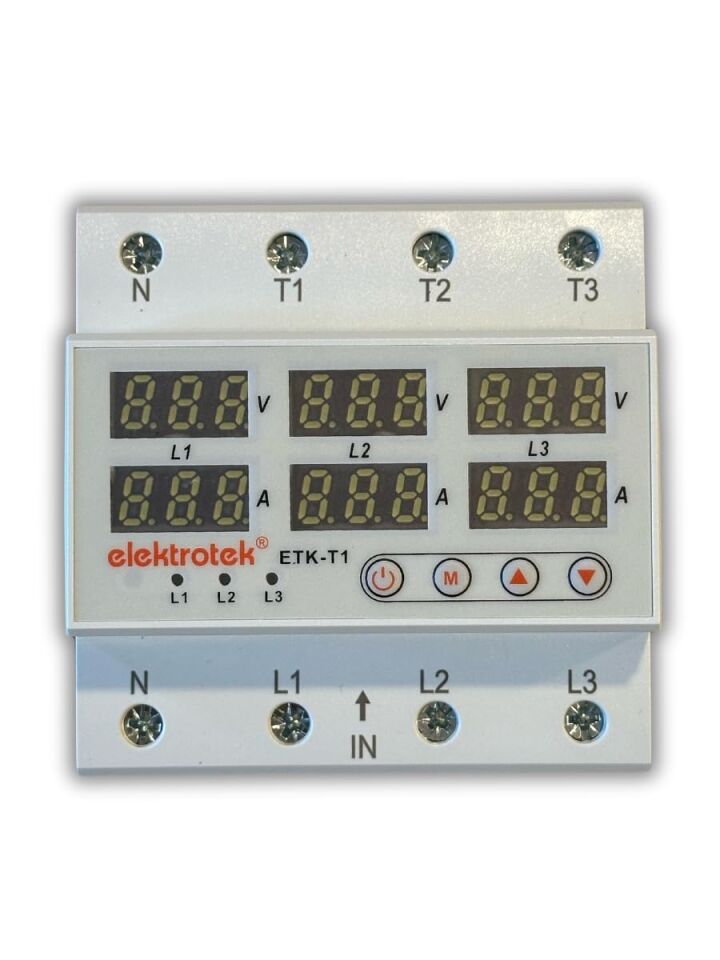 ELEKTROTEK Trifaze Gerilim ve Akım Koruyucu Dijital Röle-Otomat 220 Volt 63A
