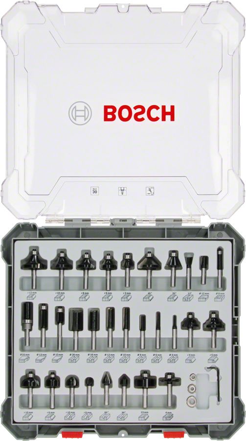 Bosch Aksesuarlar Bosch - Profesyonel 30 Parça Karışık Freze Ucu Seti 8 mm Şaftlı