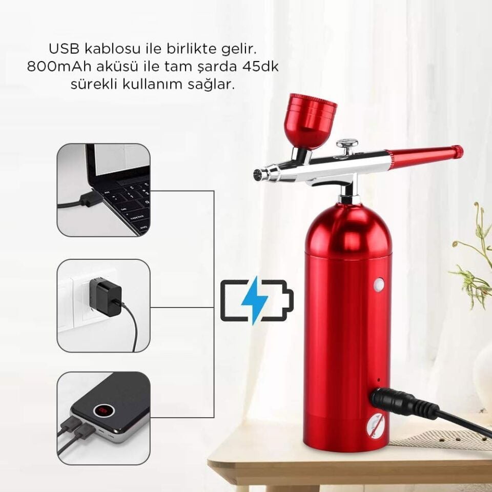 ROX0068 Kendinden Kompresörlü Akülü Airbrush Mini Boya Tabancası