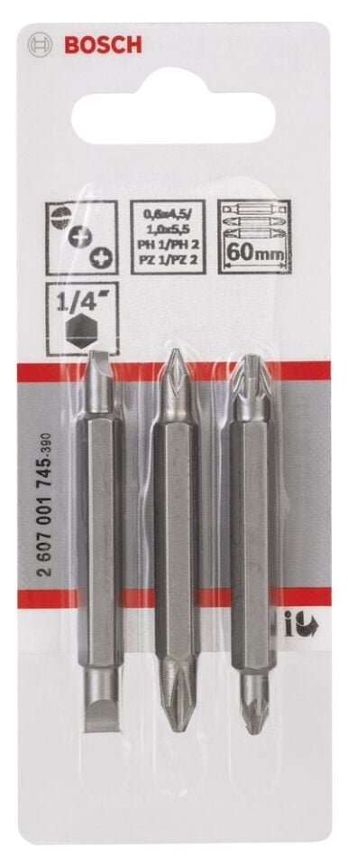 Bosch - Çift Taraflı Vidalama ucu PH1/PZ1/S0*60 mm 3'lü
