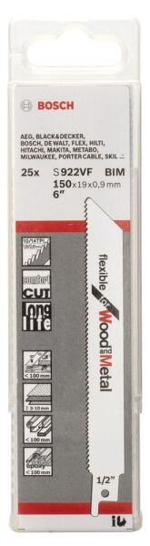Bosch Aksesuarlar Bosch - Flexible Serisi Ahşap Ve Metal için Panter Testere Bıçağı S 922 VF - 25'li
