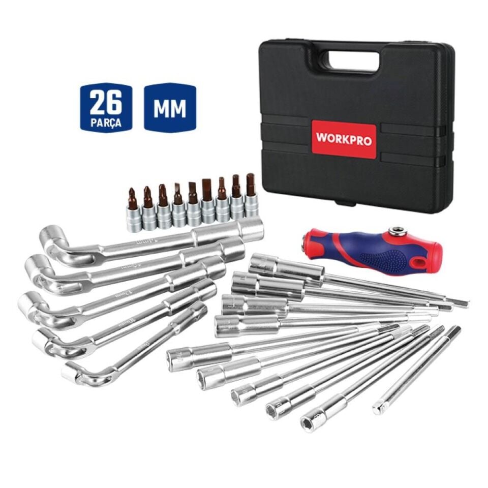 WORKPRO WP204003 26 Parça Cr-V Profesyonel Motosiklet Tamir Alet Seti