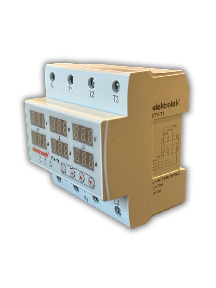 ﻿ELEKTROTEK Trifaze Gerilim ve Akım Koruyucu Dijital Röle-Otomat 220 Volt 63A
