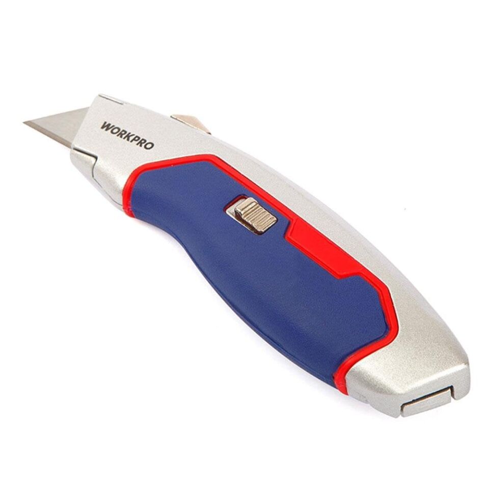 WORKPRO WP213011 Ağır Hizmet Alüminyum Gövde Geri Çekilebilir Rötuş Maket Bıçağı + 3 Adet Yedek Bıçak