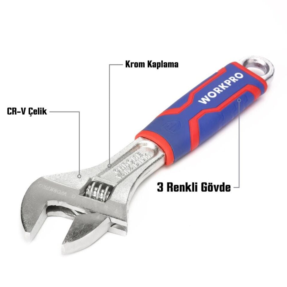 WORKPRO WP272011 200mm Cr-V Profesyonel Kurbağacık Anahtar