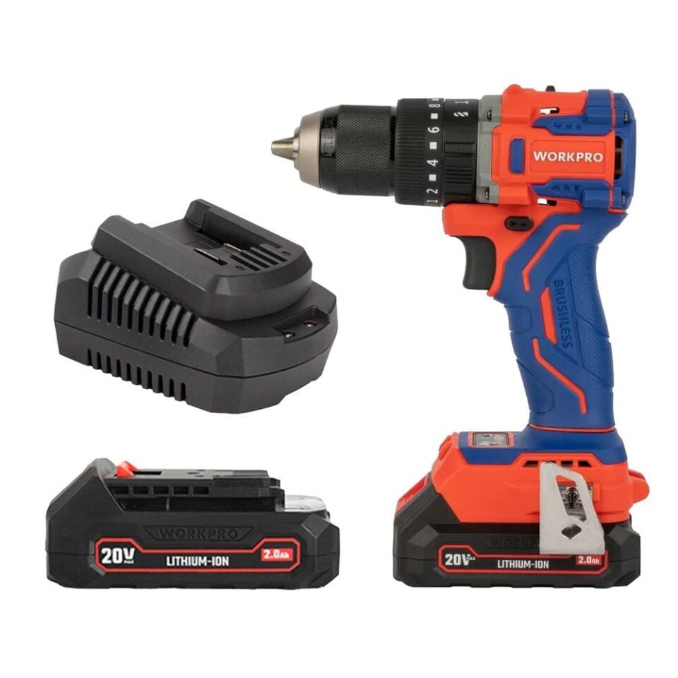 WORKPRO WP390019 20Volt 2.0Ah Li-ion 65Nm. Çift Akülü Kömürsüz Profesyonel Şarjlı Darbeli Matkap