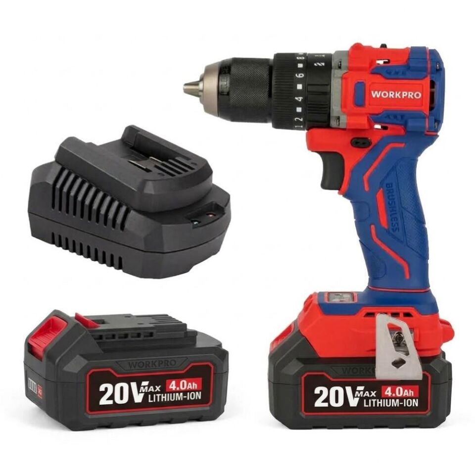 WORKPRO WP390020 20Volt 4.0Ah Li-ion 65Nm. Çift Akülü Kömürsüz Profesyonel Şarjlı Darbeli Matkap