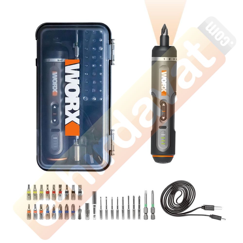 WORX WX242 4Volt/2.0Ah. Li-ion Akıllı Tork Ayarlı Şarjlı Tornavida + 30 Adet Bits Uç