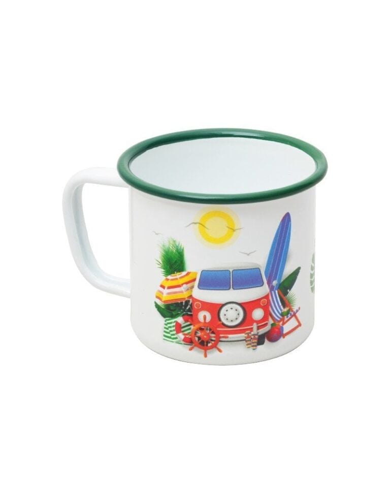 NURGAZ Campout Emaye Kupa Bardak (Beyaz-Karavan)