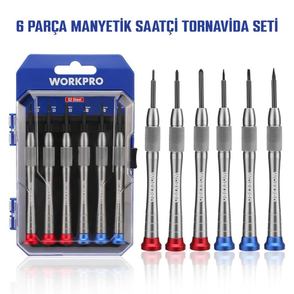WORKPRO WP200549 6 Parça Profesyonel S2 Manyetik Saatçi Tornavida Seti