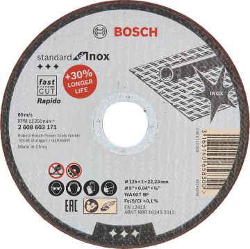 Bosch Aksesuarlar Bosch - 125*1,0 mm Standard Seri Düz Inox (Paslanmaz Çelik) Kesme Diski (Taş) - Rapido