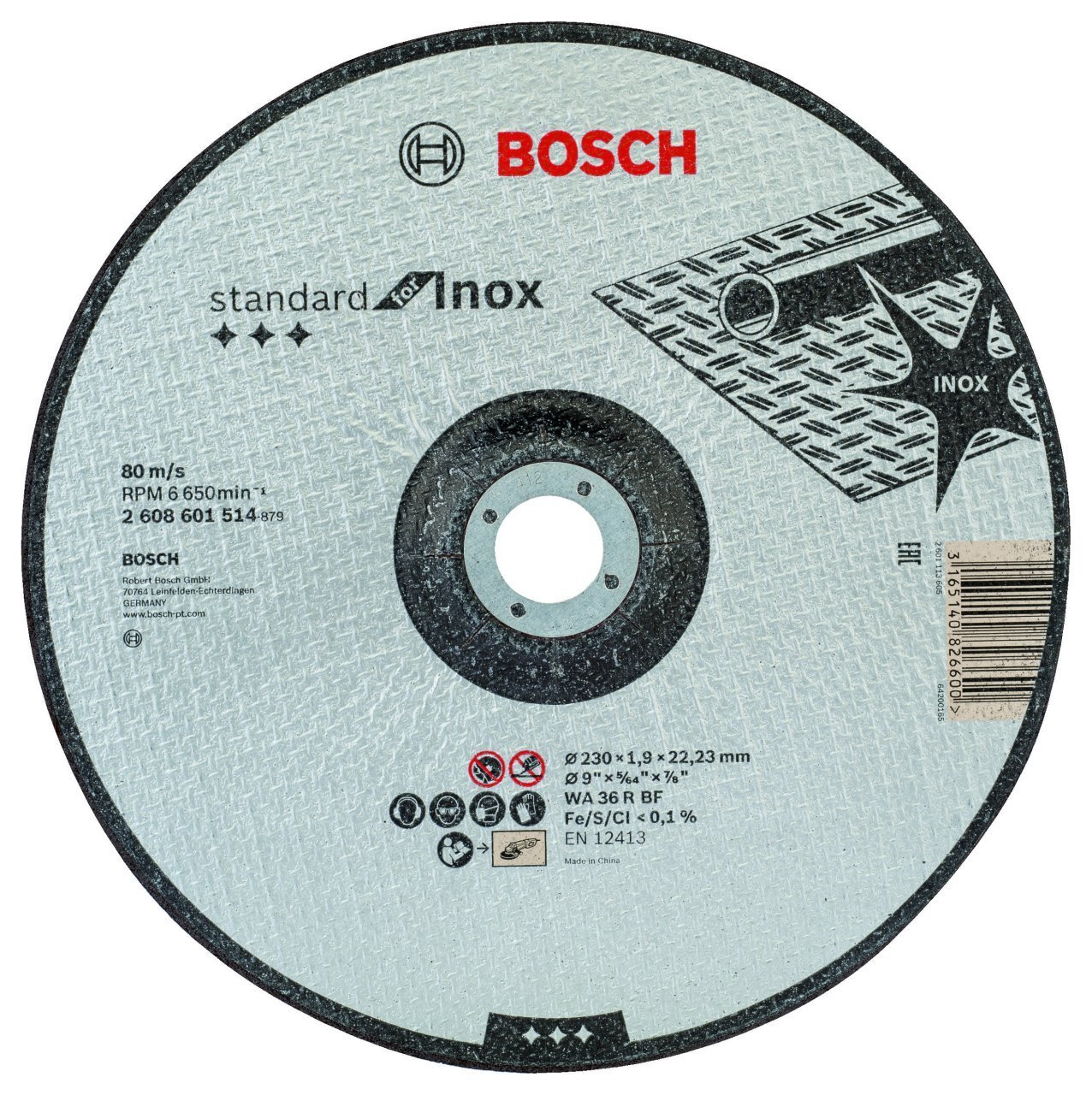 Bosch Aksesuarlar Bosch - 230*1,9 mm Standard Seri Düz Inox (Paslanmaz Çelik) Kesme Diski (Taş)