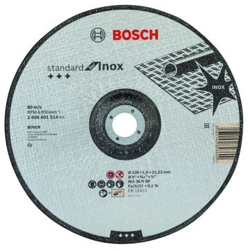 Bosch Aksesuarlar Bosch - 230*1,9 mm Standard Seri Düz Inox (Paslanmaz Çelik) Kesme Diski (Taş)