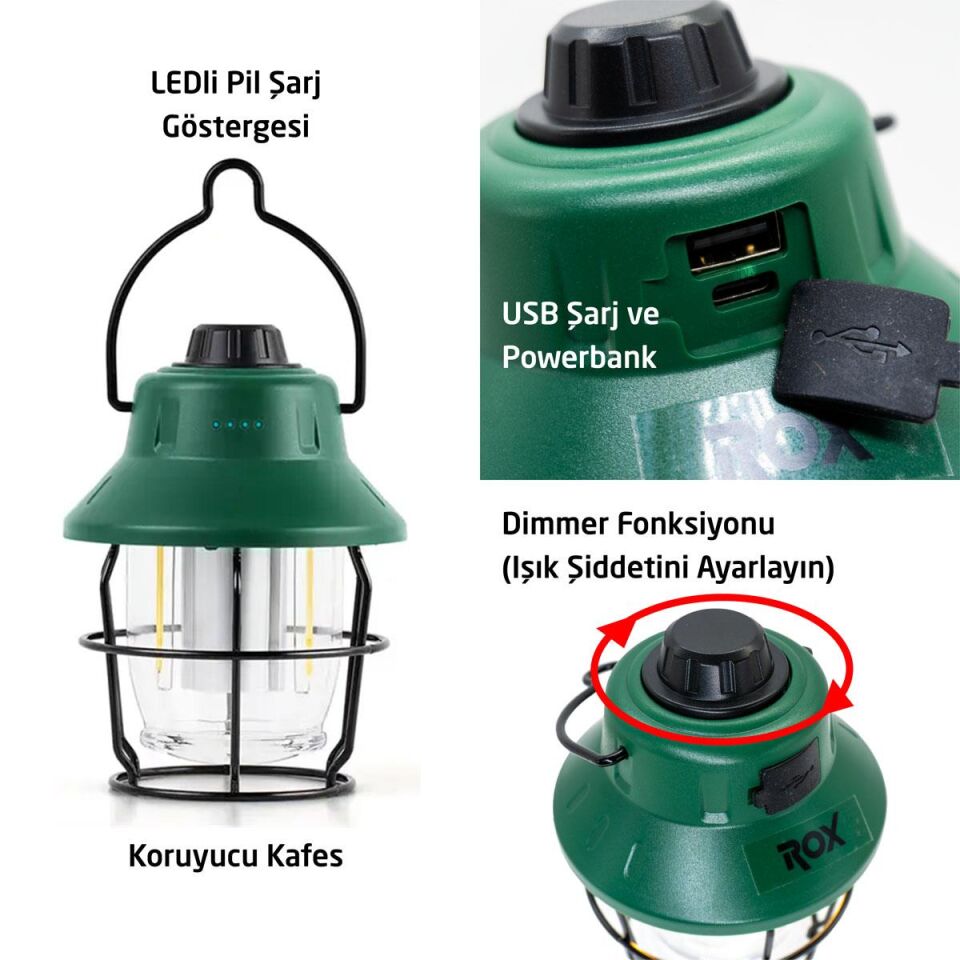 ROX Şarjlı Retro Outdoor Kamp Feneri 220 Lümen (153ROX0215)