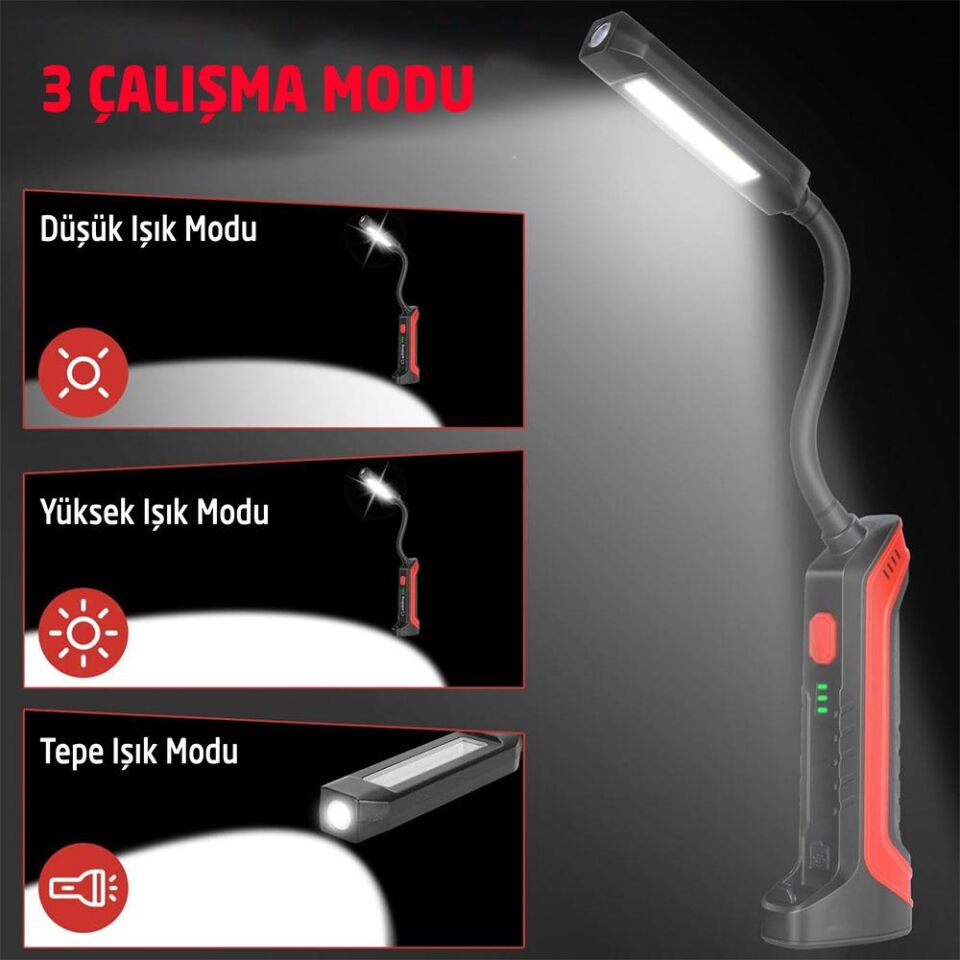 ROX Şarjlı Çok Amaçlı Esnek Boyunlu Çalışma Feneri 1000 Lümen (153ROX0220)