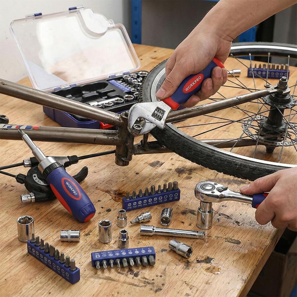 WORKPRO WP200555 1/4'’ 1/2’’ 38 Parça Cr-V Lokma ve Topaç Cırcır Araç Tamir Seti