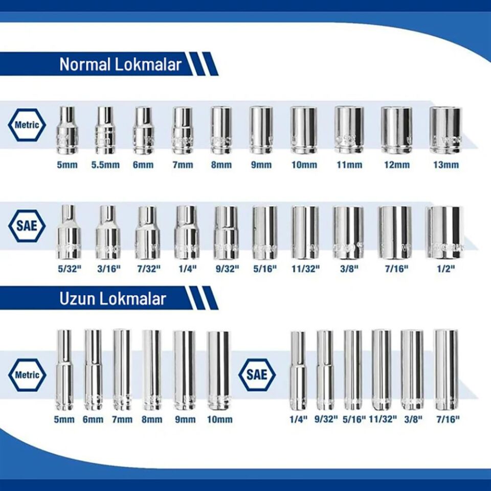 WORKPRO WP202522 1/4'’ Metrik/İnç 70 Parça Cr-V Profesyonel Lokma Takımı
