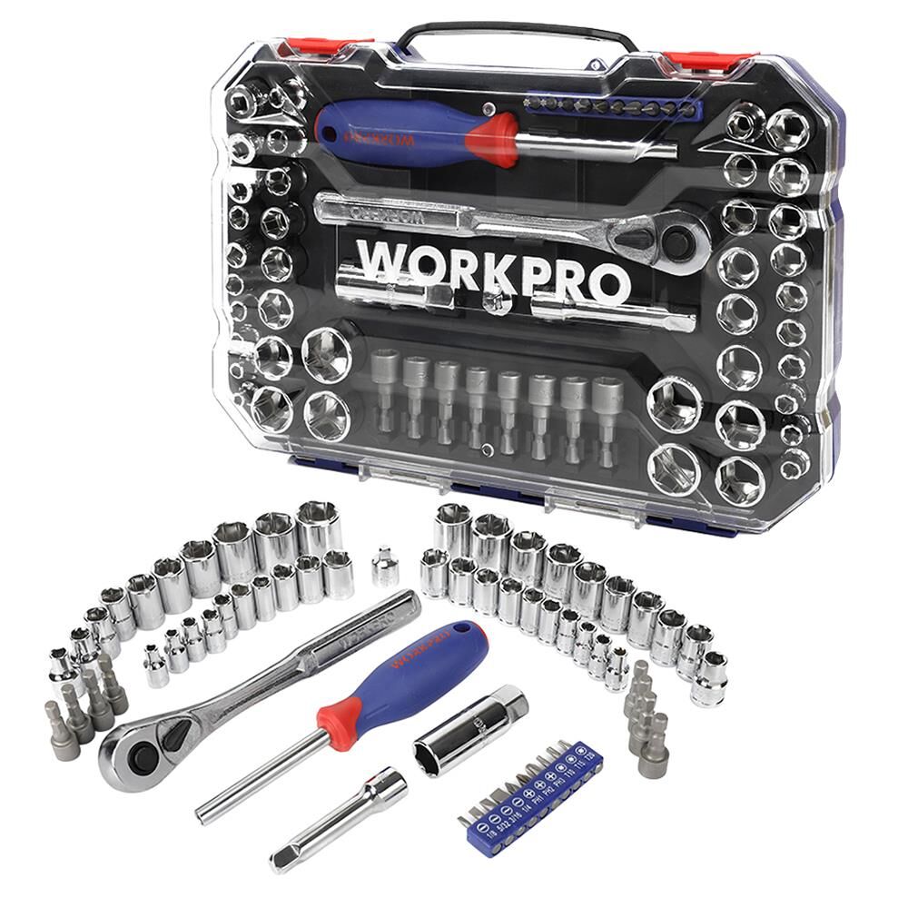 WORKPRO WP202566 1/4'’ 3/8’’ Metrik/İnç 63 Parça Cr-V Profesyonel Lokma Takımı